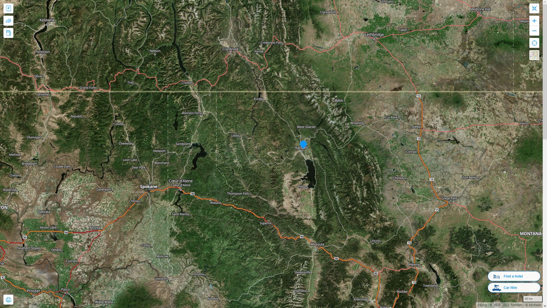 Evergreen Montana Highway and Road Map with Satellite View